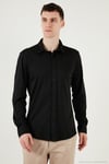 Pamuklu Regular Fit Düz Yaka Erkek Gömlek CF25S119628 SİYAH