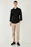 Pamuklu Regular Fit Düz Yaka Erkek Gömlek CF25S119628 SİYAH