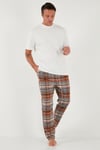 Pamuklu Regular Fit Ekoseli Elastik Bel Erkek Pijama Altı 611PT00154 CAMEL
