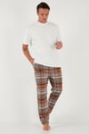 Pamuklu Regular Fit Ekoseli Elastik Bel Erkek Pijama Altı 611PT00154 CAMEL