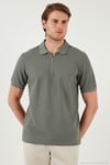 Pamuklu Regular Fit Fermuarlı Erkek Polo Yaka T Shirt 5902434 AÇIK HAKİ