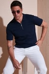 Pamuklu Regular Fit Fermuarlı Erkek Polo Yaka T Shirt 5902738 İNDİGO