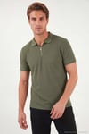 Pamuklu Regular Fit Fermuarlı Erkek Polo Yaka T Shirt 5902738 HAKİ