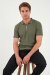 Pamuklu Regular Fit Fermuarlı Erkek Polo Yaka T Shirt 5902738 HAKİ