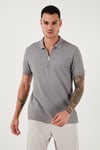 Pamuklu Regular Fit Fermuarlı Erkek Polo Yaka T Shirt 5902915 Kül