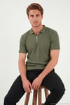 Pamuklu Regular Fit Fermuarlı Erkek Polo Yaka T Shirt 5902738 HAKİ