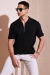 Pamuklu Regular Fit Fermuarlı Erkek Polo Yaka T Shirt 5902738 SİYAH