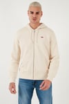 Pamuklu Regular Fit Kapüşonlu Fermuarlı Erkek Sweat A7770-0002 KREM