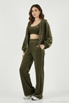Pamuklu Regular Fit Kapüşonlu Kadife Dokulu 3'lü Kadın Takım 6830097 HAKİ