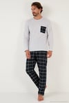 Pamuklu Regular Fit Kareli 2'li Paket Erkek Pijama Takımı 657200120S2 Gri Melanj-Gri Melanj