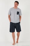 Pamuklu Regular Fit Kareli 2'li Paket Erkek Pijama Takımı 657200120S2 Gri Melanj-Gri Melanj