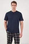 Pamuklu Regular Fit Kareli Kısa Kollu Erkek Pijama Takımı 6096860 LACİVERT-YEŞİL