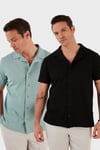 Pamuklu Regular Fit Kısa Kollu 2'li Paket Erkek Gömlek 5902640S2 SİYAH-MİNT