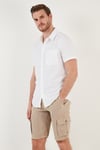 Pamuklu Regular Fit Kısa Kollu Erkek Gömlek CF24S128230 BEYAZ