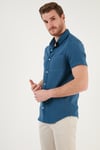 Pamuklu Regular Fit Kısa Kollu Erkek Gömlek CF24S128230 İNDİGO