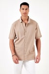 Pamuklu Regular Fit Kısa Kollu Erkek Gömlek 5902724 VİZON