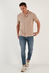 Pamuklu Regular Fit Kısa Kollu Erkek Gömlek 5902640 VİZON