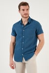 Pamuklu Regular Fit Kısa Kollu Erkek Gömlek CF24S128230 İNDİGO
