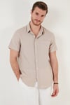Pamuklu Regular Fit Kısa Kollu Erkek Gömlek CF24S128230 TAŞ