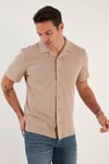 Pamuklu Regular Fit Kısa Kollu Erkek Gömlek 5902640 VİZON