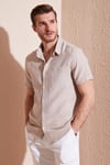 Pamuklu Regular Fit Kısa Kollu Erkek Gömlek CF24S128230 TAŞ