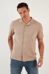Pamuklu Regular Fit Kısa Kollu Erkek Gömlek 5902640 VİZON