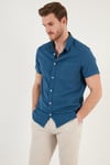 Pamuklu Regular Fit Kısa Kollu Erkek Gömlek CF24S128230 İNDİGO