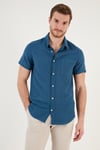 Pamuklu Regular Fit Kısa Kollu Erkek Gömlek CF24S128230 İNDİGO