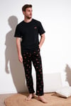 Pamuklu Regular Fit Kısa Kollu Erkek Pijama Takımı 6572012 SİYAH