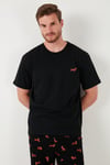 Pamuklu Regular Fit Kısa Kollu Erkek Pijama Takımı 6572012 SİYAH