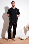 Pamuklu Regular Fit Kısa Kollu Erkek Pijama Takımı 6572012 SİYAH