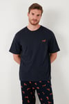 Pamuklu Regular Fit Kısa Kollu Erkek Pijama Takımı 6572012 LACİVERT