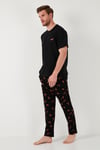 Pamuklu Regular Fit Kısa Kollu Erkek Pijama Takımı 6572012 SİYAH