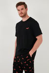 Pamuklu Regular Fit Kısa Kollu Erkek Pijama Takımı 6572012 SİYAH