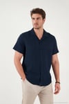 Pamuklu Regular Fit Klasik Yaka Kısa Kollu Erkek Gömlek CF26S125404 İNDİGO