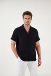 Pamuklu Regular Fit Klasik Yaka Kısa Kollu Erkek Gömlek CF26S125404 SİYAH