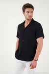 Pamuklu Regular Fit Klasik Yaka Kısa Kollu Erkek Gömlek CF26S125404 SİYAH