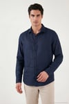 Pamuklu Regular Fit Klasik Yaka Uzun Kollu % 100 Keten Erkek Gömlek CF26S1210000 LACİVERT