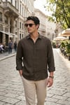 Pamuklu Regular Fit Klasik Yaka Uzun Kollu % 100 Keten Erkek Gömlek CF26S1210000 KAHVE