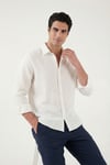 Pamuklu Regular Fit Klasik Yaka Uzun Kollu % 100 Keten Erkek Gömlek CF26S1210000 BEYAZ