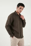 Pamuklu Regular Fit Klasik Yaka Uzun Kollu % 100 Keten Erkek Gömlek CF26S1210000 KAHVE