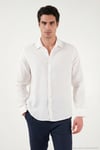 Pamuklu Regular Fit Klasik Yaka Uzun Kollu % 100 Keten Erkek Gömlek CF26S1210000 BEYAZ
