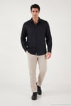 Pamuklu Regular Fit Klasik Yaka Uzun Kollu % 100 Keten Erkek Gömlek CF26S1210000 SİYAH