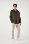 Pamuklu Regular Fit Klasik Yaka Uzun Kollu % 100 Keten Erkek Gömlek CF26S1210000 KAHVE
