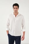 Pamuklu Regular Fit Klasik Yaka Uzun Kollu % 100 Keten Erkek Gömlek CF26S1210000 BEYAZ