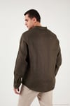 Pamuklu Regular Fit Klasik Yaka Uzun Kollu % 100 Keten Erkek Gömlek CF26S1210000 KAHVE