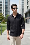 Pamuklu Regular Fit Klasik Yaka Uzun Kollu % 100 Keten Erkek Gömlek CF26S1210000 SİYAH