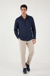 Pamuklu Regular Fit Klasik Yaka Uzun Kollu % 100 Keten Erkek Gömlek CF26S1210000 LACİVERT