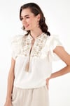 Pamuklu Regular Fit Nakış İşlemeli Kadın Bluz 611BZ0253 EKRU-BEJ