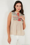 Pamuklu Regular Fit Nakış İşlemeli Kadın Bluz 611BZ0249 BEJ